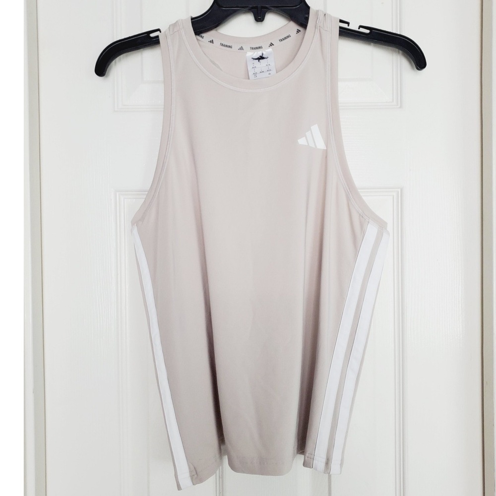 Adidas Training Tank Top Beige White 3-Stripes Climacool Racerback Large